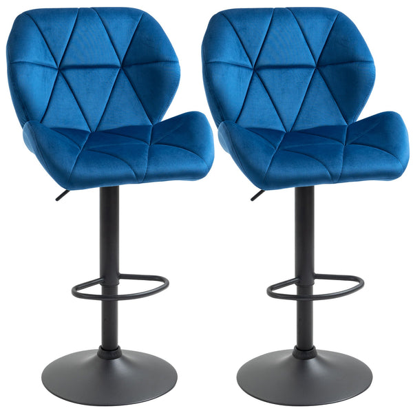 Set 2 Sgabelli da Bar 51,5x57,5x93-114,5 cm in Tessuto Effetto Velluto Blu sconto