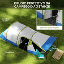 Tenda da Campeggio Impermeabile 420x200x150 cm con 2 Aree e 3 Ingressi in Poliestere e Fibra di Vetro Verde  