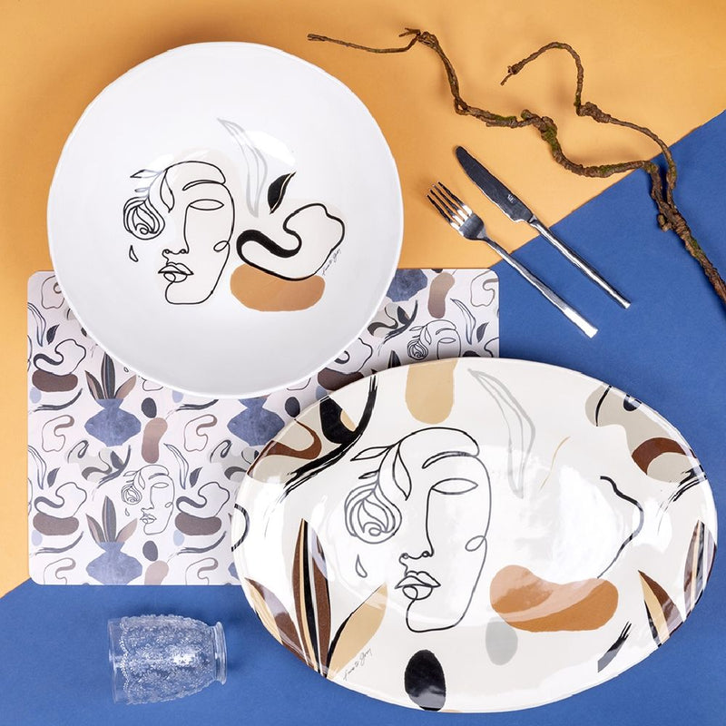 Vassoio Ø33x45 cm  in Ceramica VdE Tivoli 1996 Face to grey 