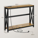 Consolle da Ingresso Stile Industriale con Prese di Corrente 100x24x75 cm Legno e Acciaio 