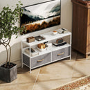 Mobile Porta TV da 47" 98x29x56 cm con Cassetti Pieghevoli in Tessuto e Mensola in Metallo e MDF Bianco      