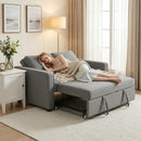 Divano Letto 2 Posti 3 in 1 con Schienale Regolabile in 3 Posizioni e 2 Cuscini, Tessuto Effetto Lino, Grigio      