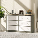 Cassettiera con 6 Cassetti in Tessuto 114x30x70 cm con Maniglie Doppie Struttura in MDF Bianco e Grigio  
