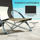 Sedia da Spiaggia Pieghevole 58x55x62 cm con Schienale a Rete e Portabicchieri in Metallo e Tessuto Oxford Nero      