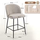 Set 2 Sgabelli da Bar 50x55x93 cm con Schienale e Poggiapiedi Rivestimento in Tessuto e Gambe in Acciaio Grigio      
