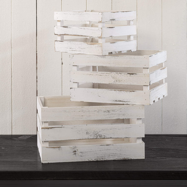 Set 3 Cassette Multiuso in Legno di Paulownia Fruit Bianco Shabby sconto