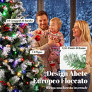 Albero di Natale Innevato Ø130x210 cm con 400 Luci LED a 2 Colori Telecomando 11 Modalità 1253 Rami Pigne e Bacche Rosse in PVC      
