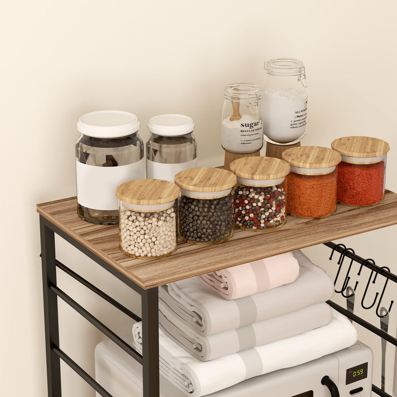 Carrello da Cucina a 3 Livelli Stile Industriale 60x40x84 cm Struttura in Acciaio e Pannelli in Teak   