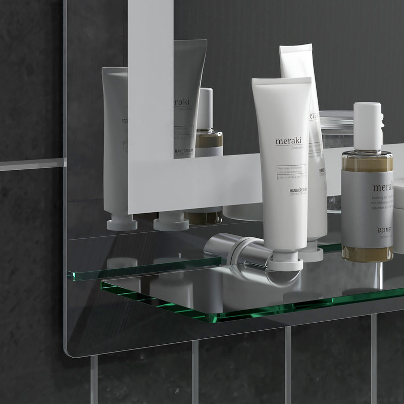 Specchio Bagno a Parete Cornice Luce LED a 3 Colori Mensola in Vetro 50x12x70 cm 