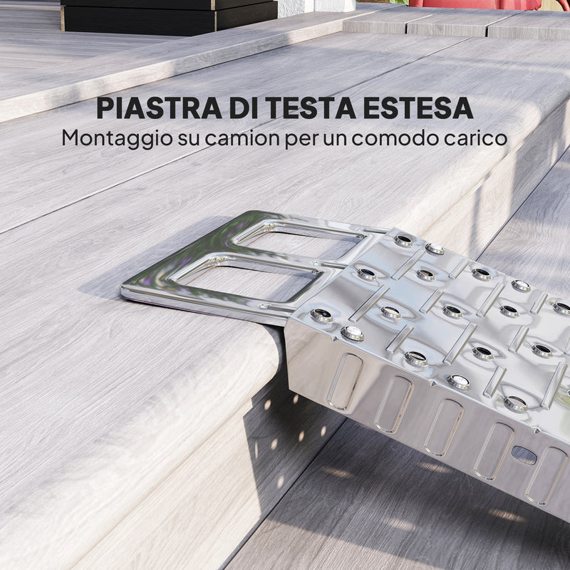 Rampa di Carico Pieghevole e Antiscivolo per Moto con Cinghia di Sicurezza in Acciaio Argento   