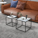 Set 2 Tavolini Quadrati Impilabili in Acciaio e Vetro Temperato Nero e Effetto Marmo