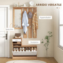 Mobile Guardaroba per Ingresso con Specchio Appendiabiti e Scarpiera Regolabile 90x24x177 cm Bianco e Noce  