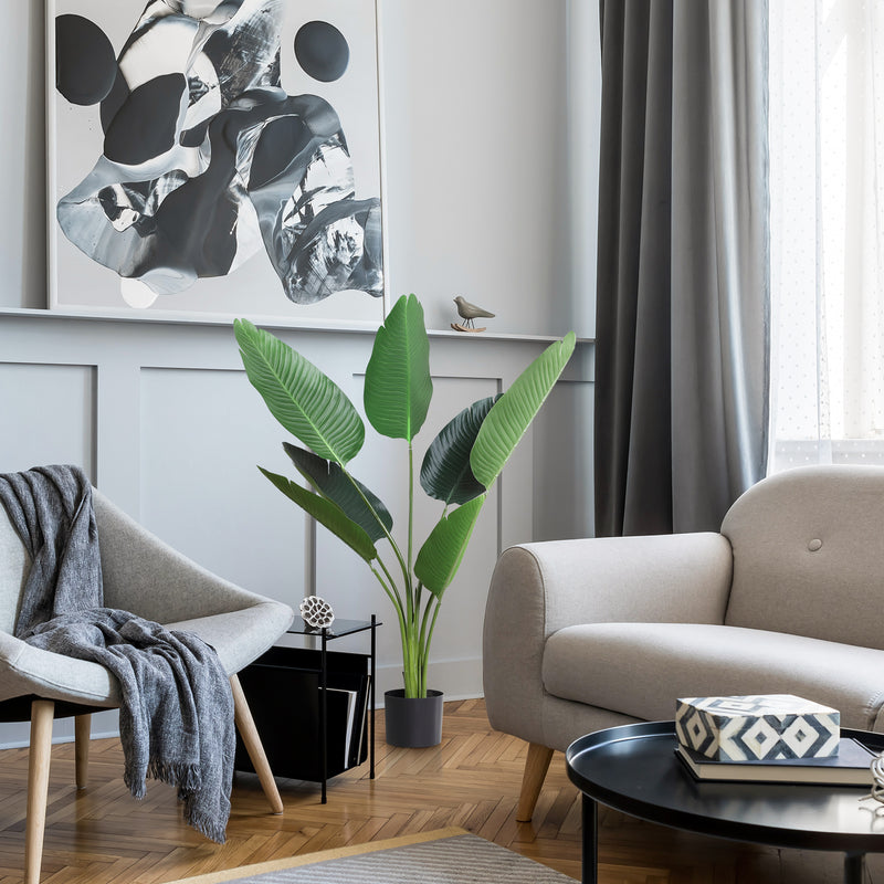 Pianta Artificiale Uccello del Paradiso da Interno e Esterno H120 cm con Vaso Verde