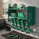 Porta Attrezzi da Parete 61,8x23x32,7 cm con Supporto per 5 Trapani Elettrici e Vassoio Laterale in Metallo Verde      