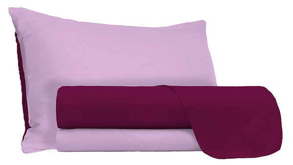 Set Lenzuola Sopra Sotto e Federe Doubleface Lilla\/Prugna prezzo