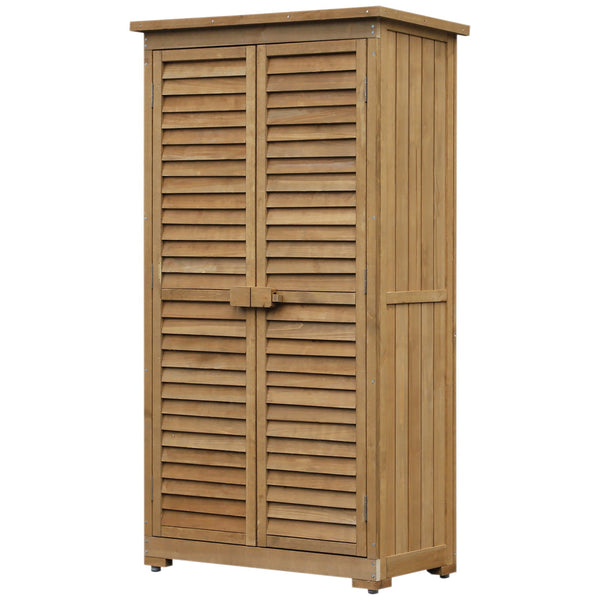 acquista Armadio Porta Attrezzi da Giardino Impermeabile 3 Ripiani in Legno 87x46.5x160 cm
