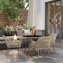 Set da Giardino 5 Pezzi con 4 Sedie e Tavolo Rotondo con Foro in Rattan e Acciaio Marrone e Grigio   