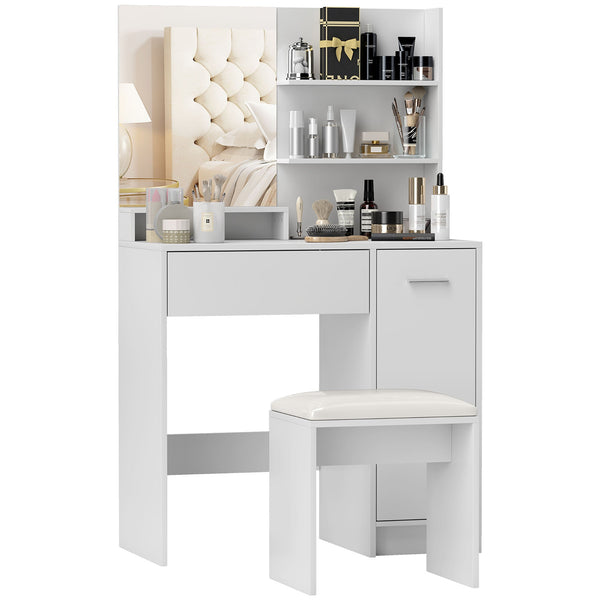 Consolle Trucco con Specchio e Sgabello 80x40x132 cm Bianco prezzo