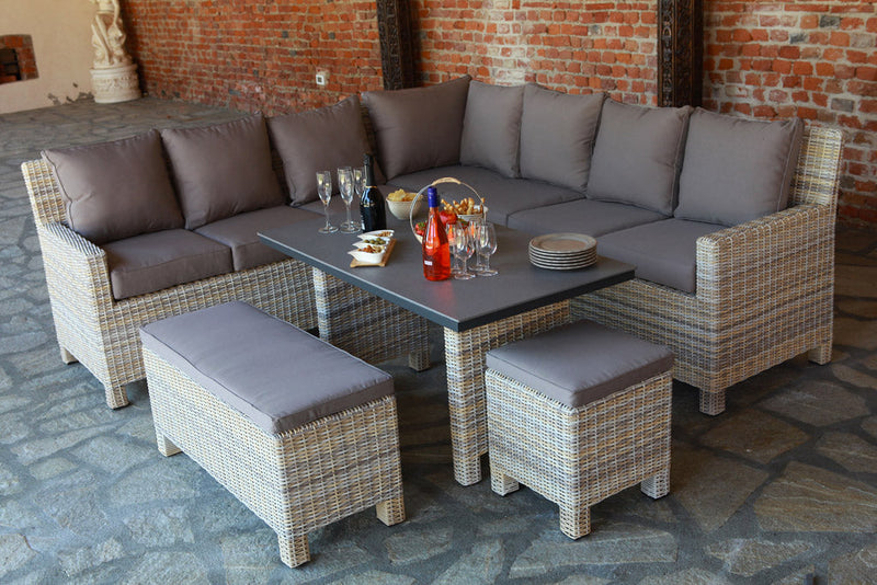 Set Salotto da Giardino Divano Angolare in Polyrattan Salem Melange Crema