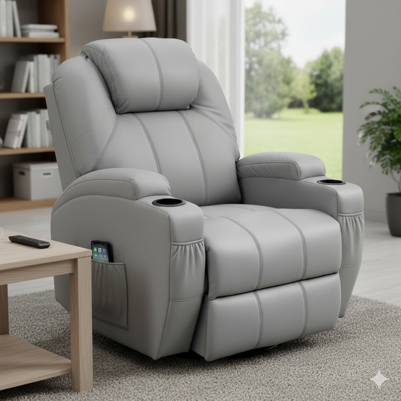 Poltrona Relax Massaggiante e Reclinabile 89x99x106 cm con Telecomando in Pelle PU Grigio