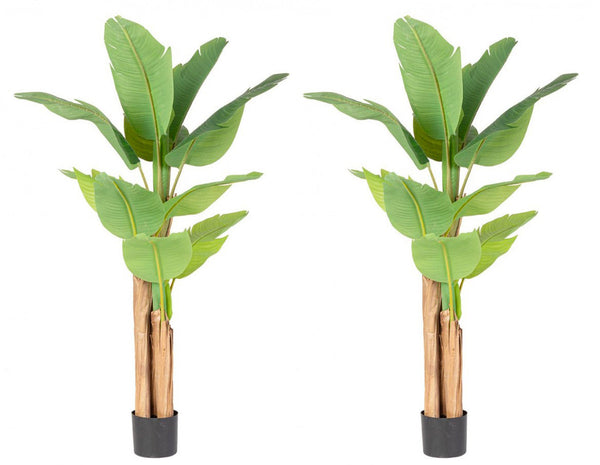 prezzo Set 2 Piante Artificiali di Banano 90x110x150 cm in Plastica con Vasi Verde