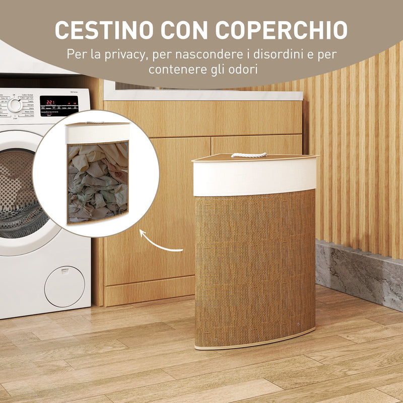 Cesto Portabiancheria In Legno Di Noce Relaxdays – 50L, 60x40x35 Cm, Con Sacco In Cotone Grigio E Coperchio - 5