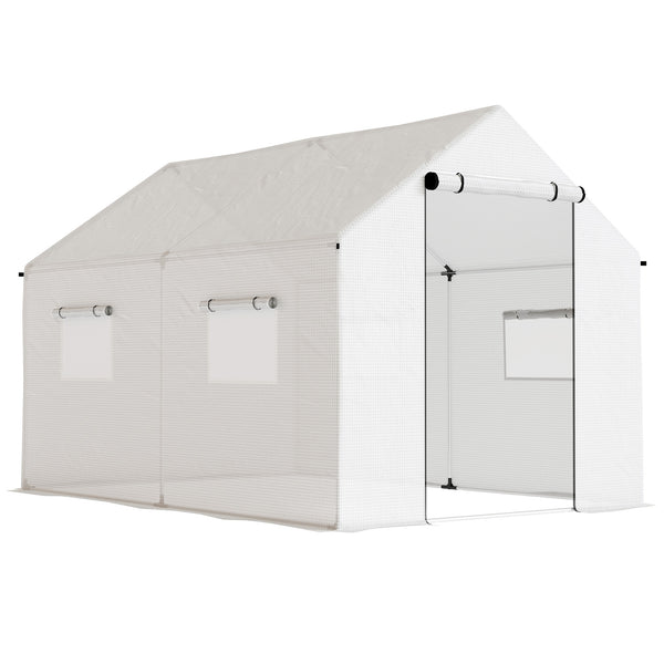 Serra a Tunnel 2x3x2 m con Porte e Finestre Avvolgibili e Tetto a Punta in Acciaio e PE Bianco sconto