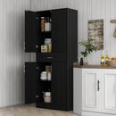 Credenza Cucina Alta 70,8x34x180 cm con 2 Armadietti Cassetto Centrale e 4 Ante Ripiani Regolabili in MDF Nero      