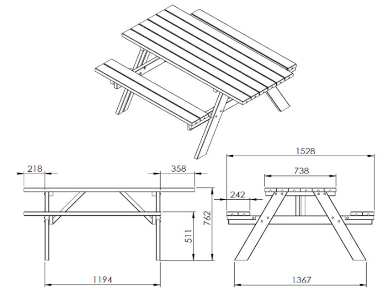 Tavolo con Panche da Campeggio Picnic 177x153x74A cm Picnic Oasi inclusive in Legno di Pino Impregnato Marrone  