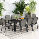 Set da Giardino con Tavolo Rettangolare in Vetro e 8 Sedie Impilabili con Braccioli Grigio Chiaro    