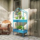 Portavasi a 2 Livelli 75x35x150 cm a Forma di Casetta con Gancio in Metallo Blu Verde      
