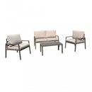 Set Salotto da Giardino Divano 2 Poltrone e Tavolino con Cuscini in Alluminio Taupe