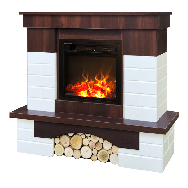 sconto Camino Elettrico da Pavimento 95,8x109,6x28 cm Effetto Fiamma 1100W Leon & Dionis Bianco/noce scuro