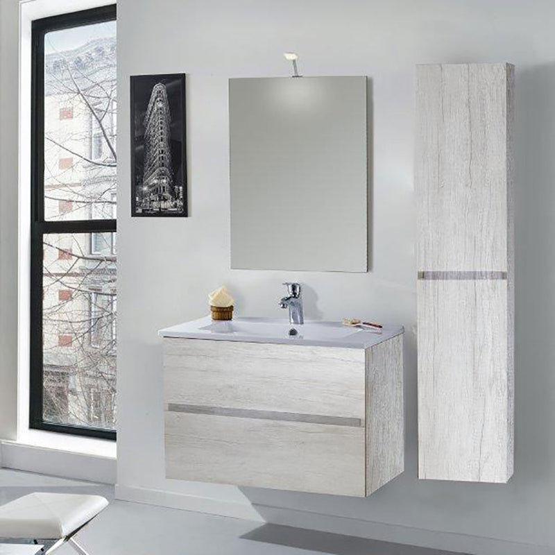 Mobile da Bagno Sospeso con Colonna Mazzoni Maiorca Light Bianco Frassinato