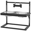 Portaciotole per Cani Rialzata con Altezza Regolabile 40,5x22x39 cm 2 Ciotole in Acciaio da 900ml Nero