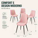Set 4 Sedie da Pranzo Seduta Ergonomica 43x52x85 cm Struttura in Acciaio in Velluto Rosa     