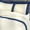 Copripiumino Matrimoniale con Sacco e Federe Bordi in Raso Garrini Eveline Avorio/Blu