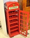 Mobile Cantinetta 24 Bottiglie 44x44xh120 cm a Forma di Cabina Telefonica in Legno Rosso