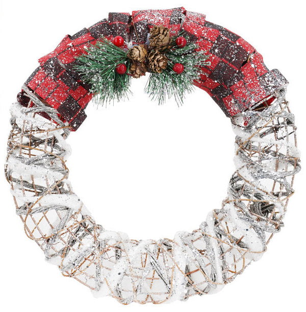 Corona di Natale Dietroporta Ø30 cm con Nastro e Pic Natalizia prezzo