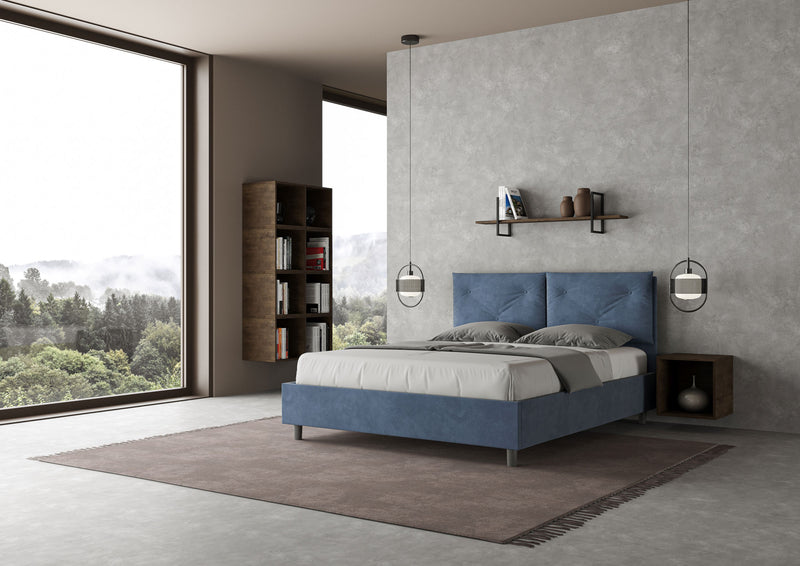 Letto Matrimoniale con Alzata Comoda Imbottito in Microfibra Appia Blu Varie Misure