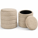 Set 2 Pouf Contenitori 43x45 cm e 35x40 cm Seduta Imbottita Rivestimento Bounclè Beige     