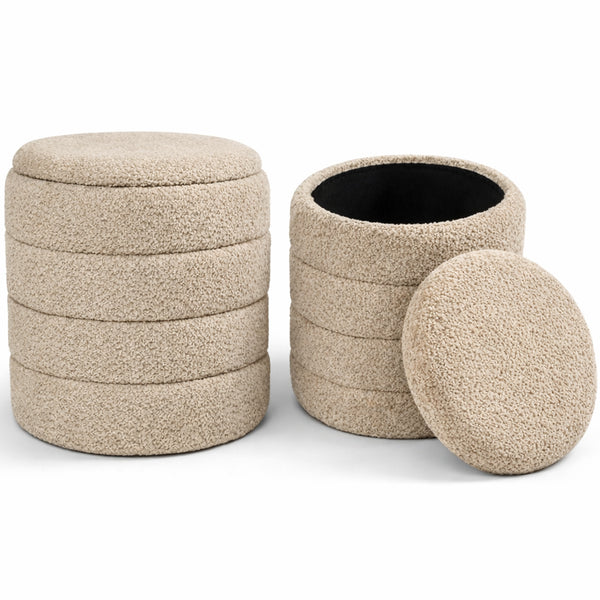 Set 2 Pouf Contenitori 43x45 cm e 35x40 cm Seduta Imbottita Rivestimento Bounclè Beige acquista