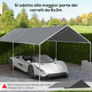 Copertura di Ricambio 600x300 cm Anti-UV per Carport Auto con Corde Elastiche in PE Grigio Scuro      