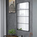Specchio da Parete in Stile Industriale con 4 Ganci 109x2x69 cm in Vetro Multistrato Metallo e MDF Nero