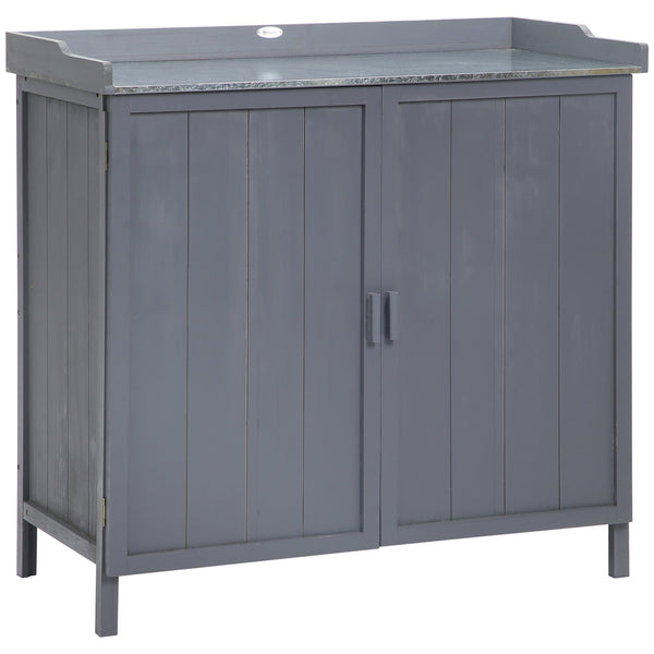 Armadio da Esterno 2 Ante 98x48x95,5 cm in Legno con Piano in Metallo Grigio online