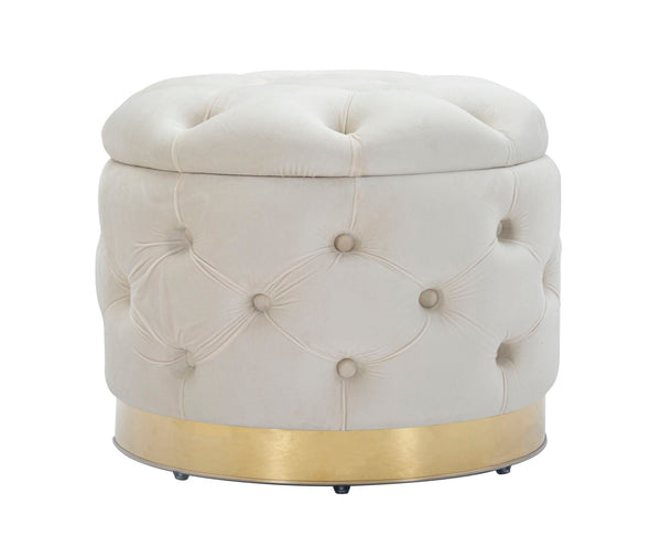 Puff Contenitore Rich Crema Ø55x42 cm in Legno Spugna Poliestere e Acciaio Crema e Oro acquista
