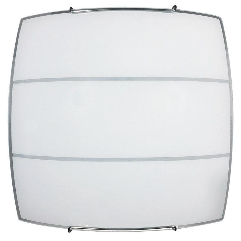 Plafoniera 2xE27 Ganci Cromo Vetro Lastra Serigrafato Bianco 2 Righe E-Energy Luce