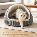 Letto per Gatti Fino a 5 kg Rotondo Semichiuso 50x50x32 cm con Cuscino Lavabile in Peluche Effetto Coniglio Grigio      