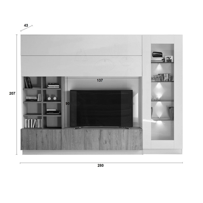 Parete Attrezzata Mobili Soggiorno Mobile TV 2 Pensili Libreria e Mobile a Colonna TFT Line Rovere Miele