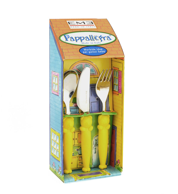 Set Posate per Bambini in Acciaio Eme Pappallegra Giallo sconto